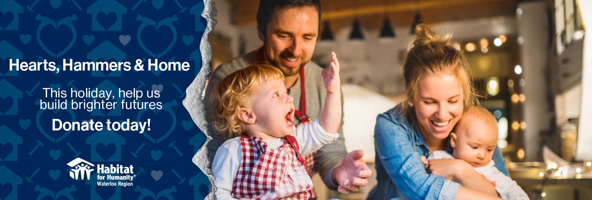 Family baking together, with text that says donate to help us build brighter futures